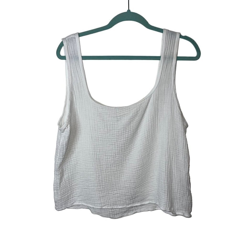 Sol Los Angeles Womens Tank Top Size Large White Pure Cotton Gauze Textured
